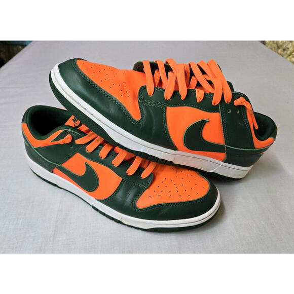 Nike Dunk Low Miami Hurricanes Gorge Green Orange Sneakers Mens 12 DD1391-300 - Picture 1 of 12